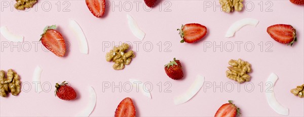 Top view delicious strawberries with walnuts. Resolution and high quality beautiful photo