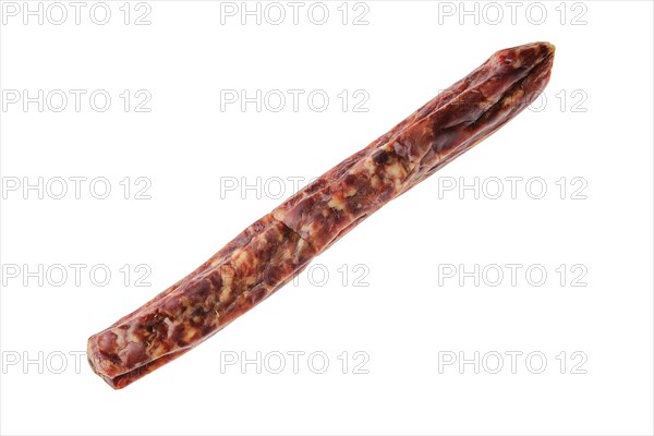 Dried jerked deer and pork sausage isolated on white background