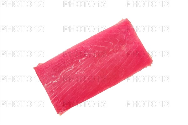 Top view of raw tuna fillet isolated on white background