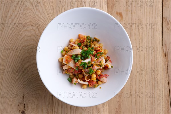 Top view of salad with chickpea