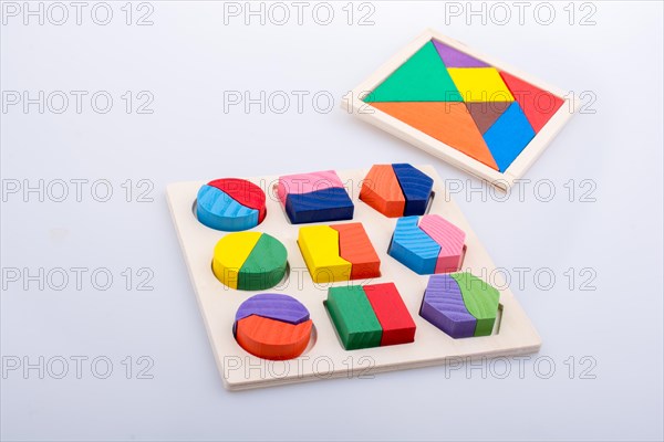 Colorful wooden pieces of a logic puzzle