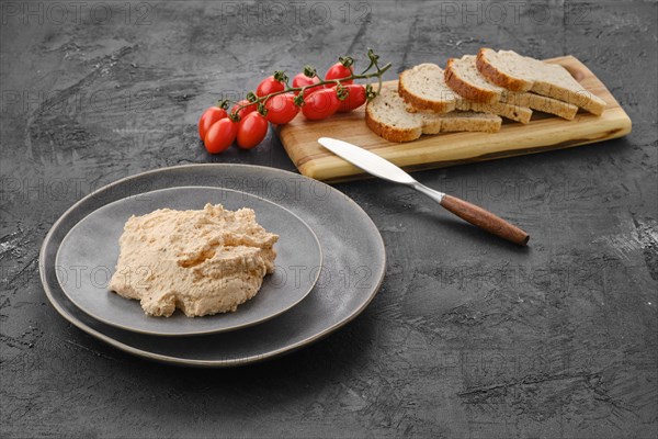 Homemade soft cheese ricotta with paprika and dill on the plate