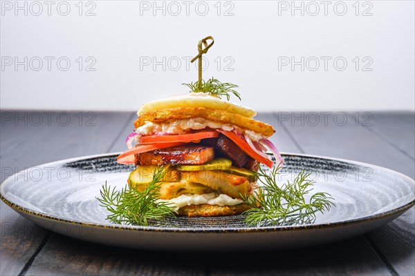 Potato fritter burger with chicken breast