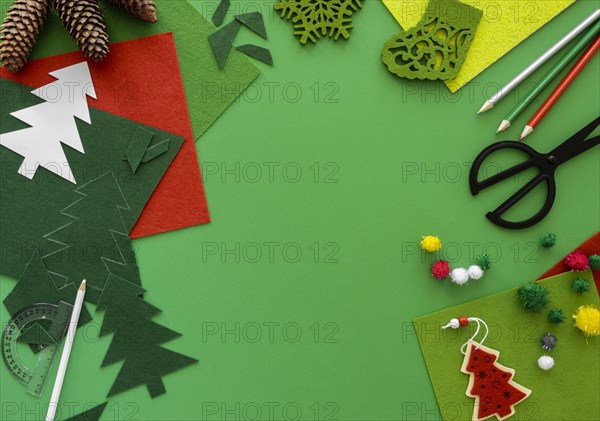 Top view essentials crafting christmas gift with copy space. Resolution and high quality beautiful photo