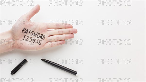 Top view hand with password it copy space. Resolution and high quality beautiful photo