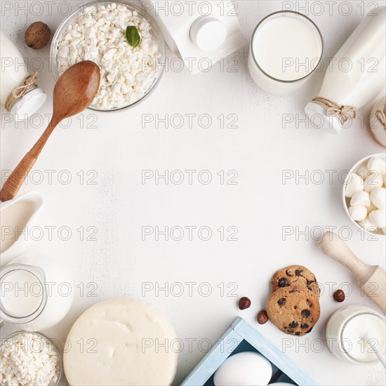 Dairy products frame white background