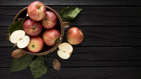 Top view apples basket with copy space. Resolution and high quality beautiful photo