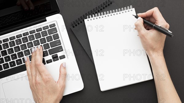 Top view desk concept with laptop. Resolution and high quality beautiful photo