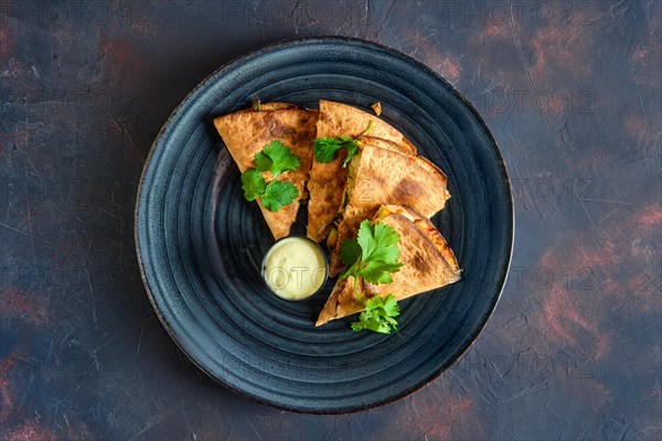 Top view of roasted pita bread stuffed with vegetables and fish