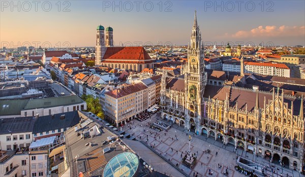 Marienplatz in the old town with town hall and Church of Our Lady