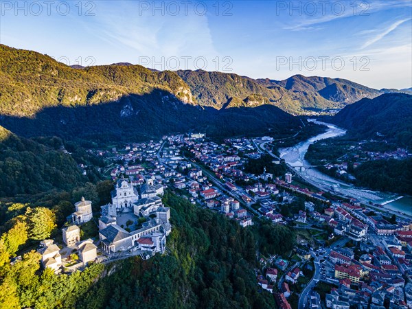 Aerial of the Unesco world heritage site Sacro Monte de Varallo