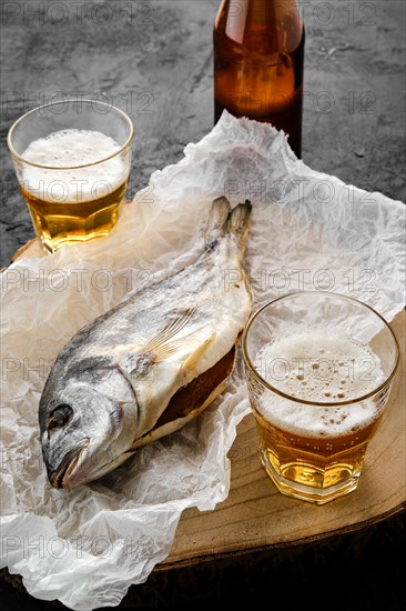 Whole jerky dorado and a beer