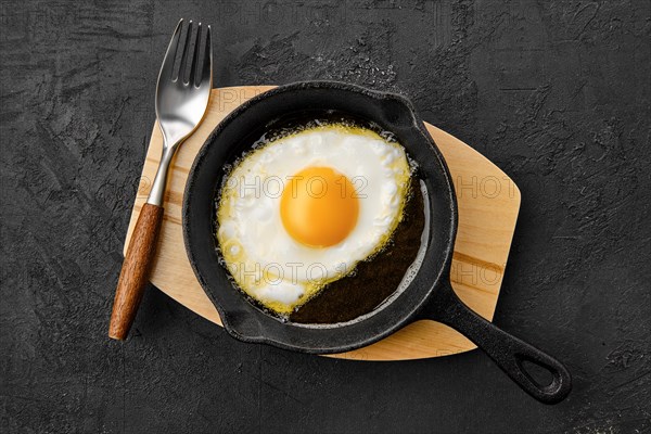 Fried egg in small cast-iron skillet