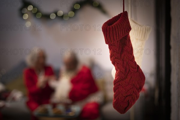 Close up red white christmas socks