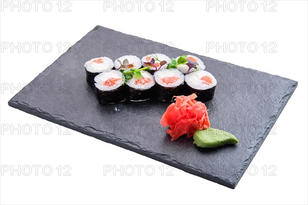 Rolls with salmon isolated on white background