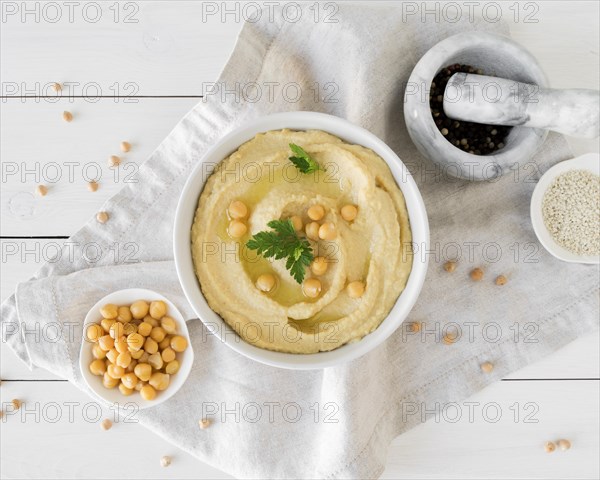 Top view delicious humus concept. Resolution and high quality beautiful photo