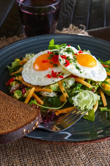 Fried eggs with avocado