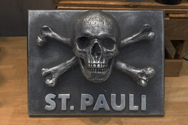 Skull and crossbones sign in a fan merchandise shop