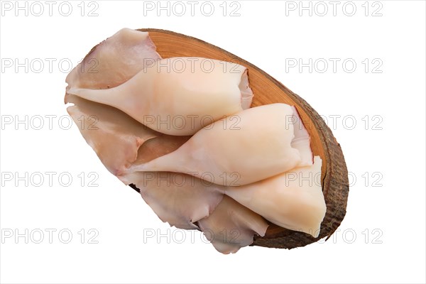 Frozen pilled squid isolated on white background