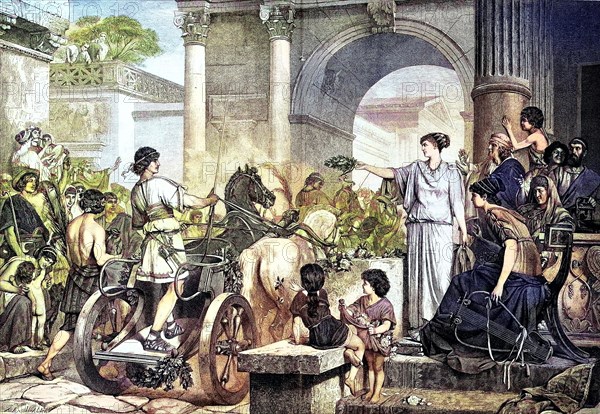 Entrance of the Winner from the Chariot Race in Historic Rome