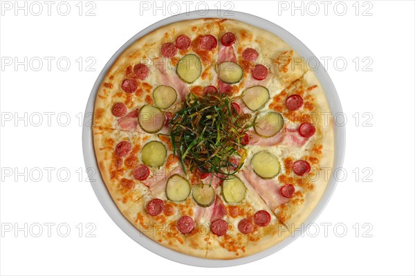 Top view of pizza with sausage