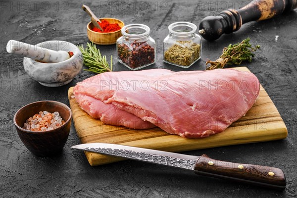 Raw fresh turkey breast with spices