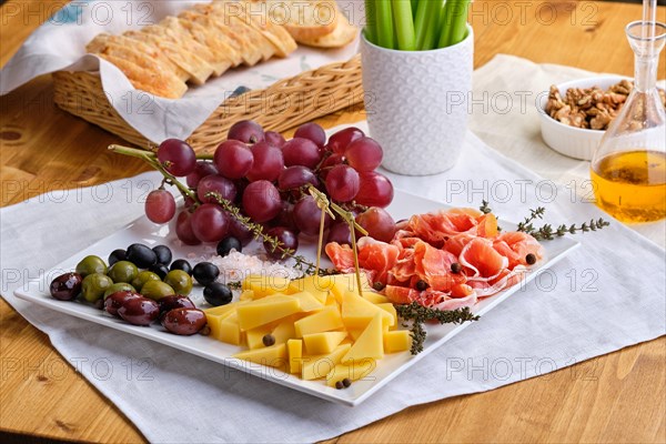 Set of various appetizers for wine