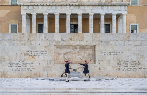 Detachment of the Presidential Guard Evzones in front of the Monument to the Unknown Soldier near the Greek Parliament
