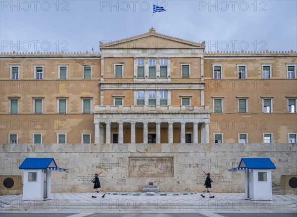Detachment of the Presidential Guard Evzones in front of the Monument to the Unknown Soldier near the Greek Parliament
