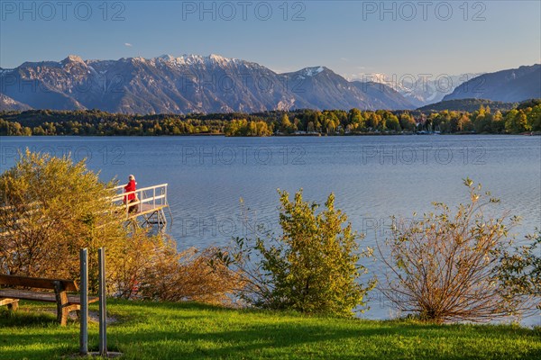 Jetty at Staffelsee with Ester Mountains in the evening sun