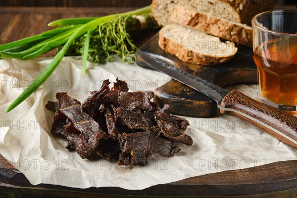 Heap of jerky venison as a snack