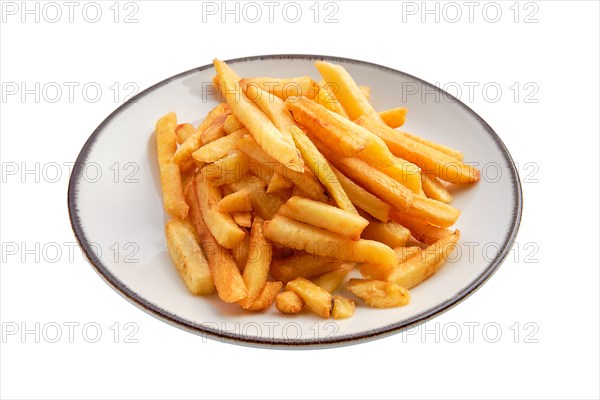 Plate with french fries isolated on white background