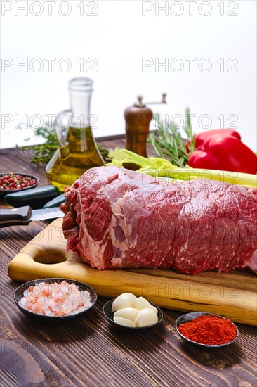 Beef fillet with vegetables on kitchen table