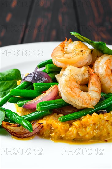 Macro photo of ingredients of salad with shrimp