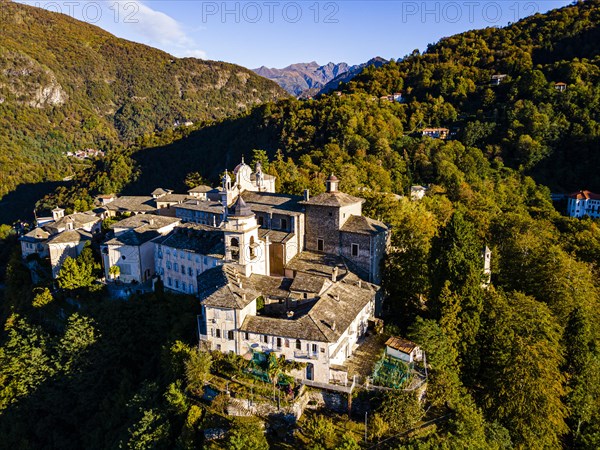 Aerial of the Unesco world heritage site Sacro Monte de Varallo