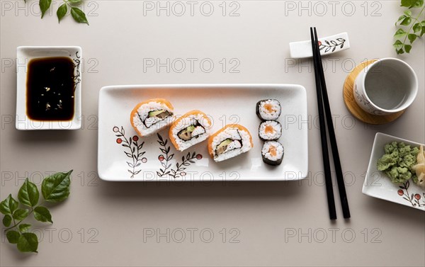Flat lay delicious sushi concept