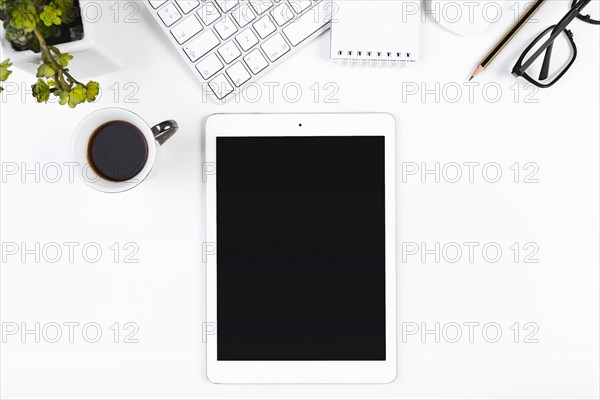 Workplace with tablet and coffee cup. Resolution and high quality beautiful photo