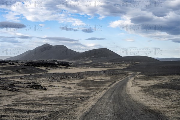 Track through volcanic landscape
