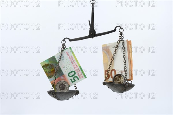 Weighing pan with franc and euro notes