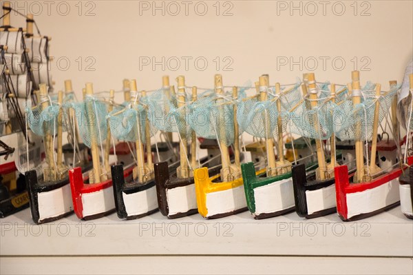 Set of small colorful wooden model boats