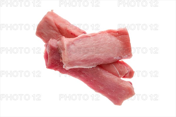 Overhead view of raw fresh pork fillet isolated on white