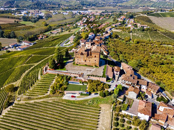 Aerials of the wineyards around Castle of Grinzane Cavour