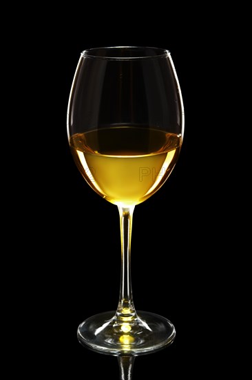Glass of white wine isolated on black