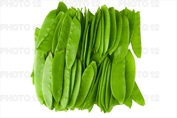 Top view of bunch of green peas pods