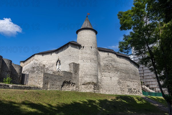 The outer walls of the kremlin of the Unesco site Pskov