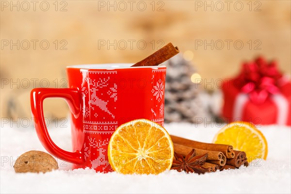 Mulled wine or tea with decoration for Christmas in winter in Stuttgart