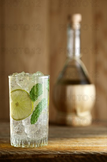 Morning cold lemonade on wooden table