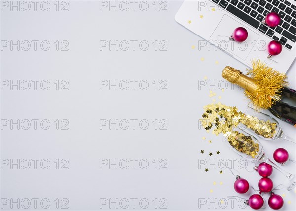 Champagne bottle with laptop table