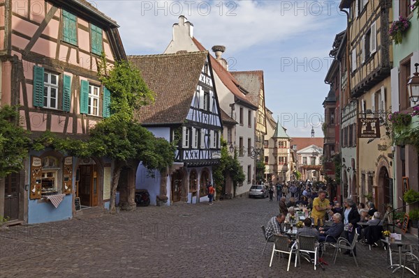 Colourful half-timbered houses in the historic old town of Riquewihr