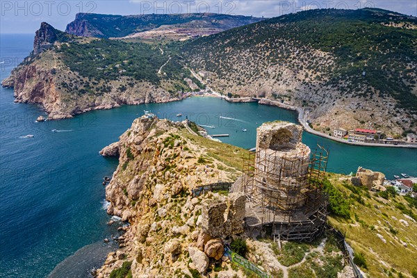 Aerial of the castle and bay of Balaklava